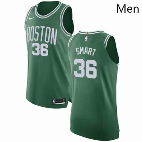 Mens Nike Boston Celtics 36 Marcus Smart Authentic GreenWhite No Road NBA Jersey Icon Edition